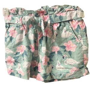 Janie & Jack Girls pistachio green Pink Swan Tied Waist Shorts Size 5